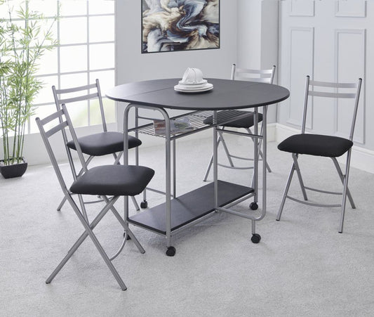 Stowaway 4 seat dining set - black / silver