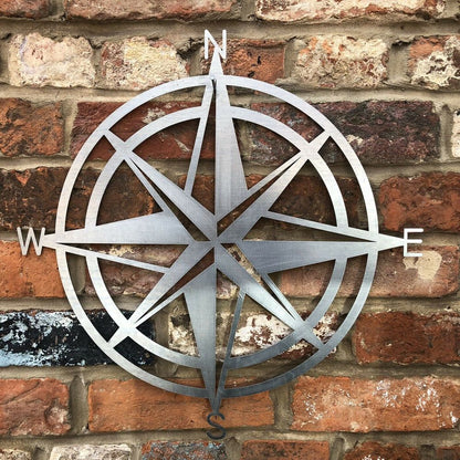 STEEL COMPASS Sign Home  Garden Ornament Wall Decoration