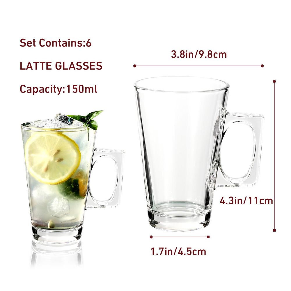 200ml (7oz) 6 Latte Glasses Cup Tea Coffee Cappuccino Hot Drink