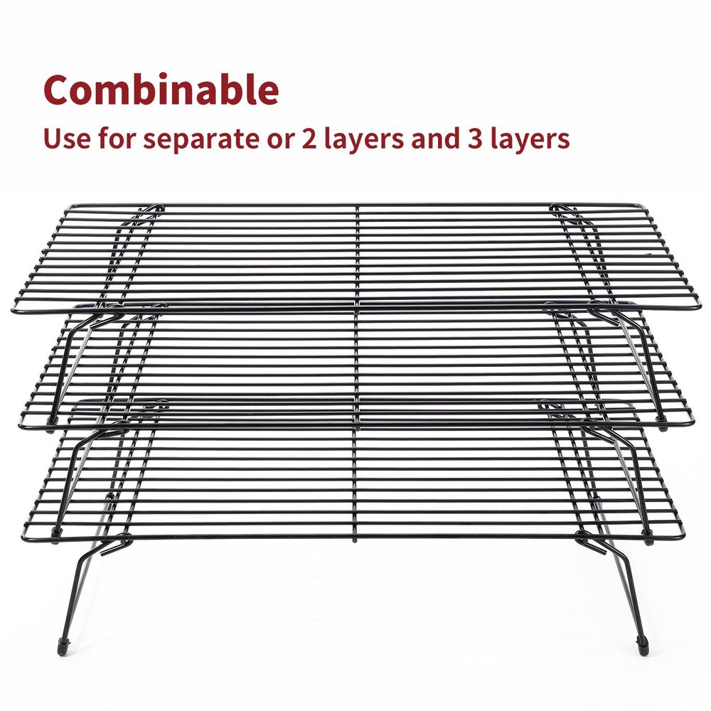 Set of 3 High-Carbon Steel Tier Non-Stick Stackable Cooling Rack