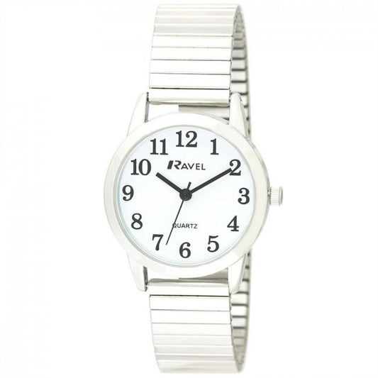 Ravel Women's Bold Number White Dial Expander Bracelet Watch R0232.01.2