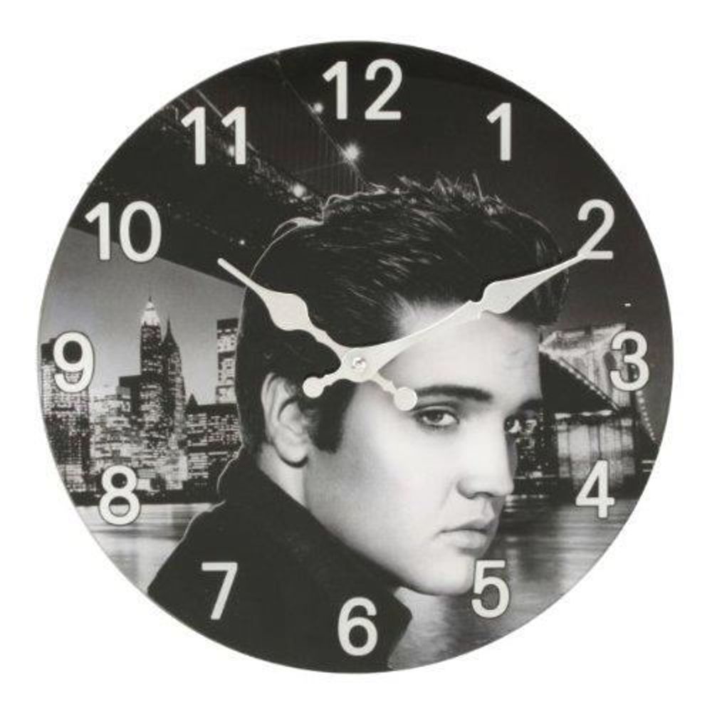 W9716 HOMETIME ELVIS GLASS 30CM WALL CLOCK