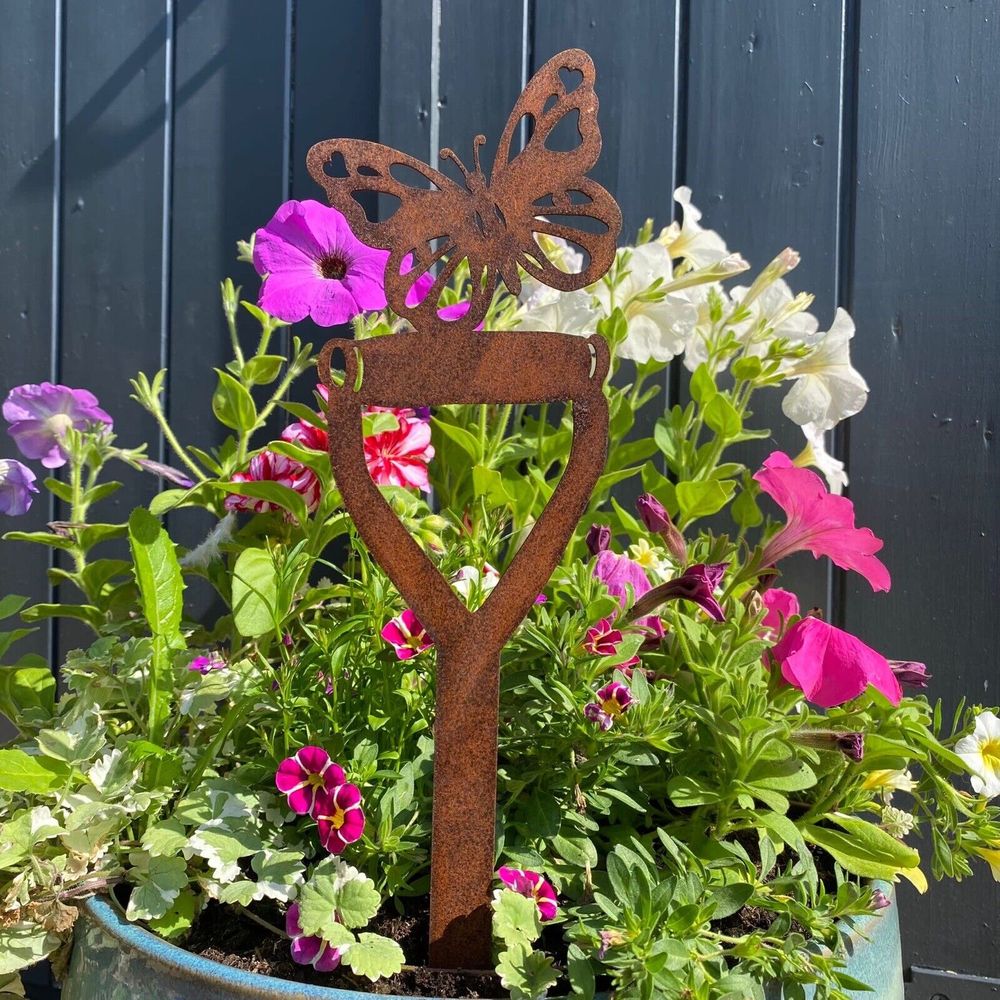 Rusty Metal Butterfly on a Spade Handle Garden Decoration