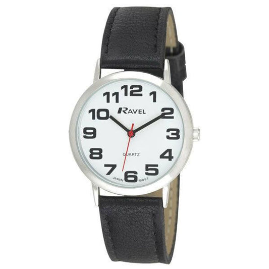 Ravel Mens Basic White Dial Black Leather Strap Watch R0105.06.1A