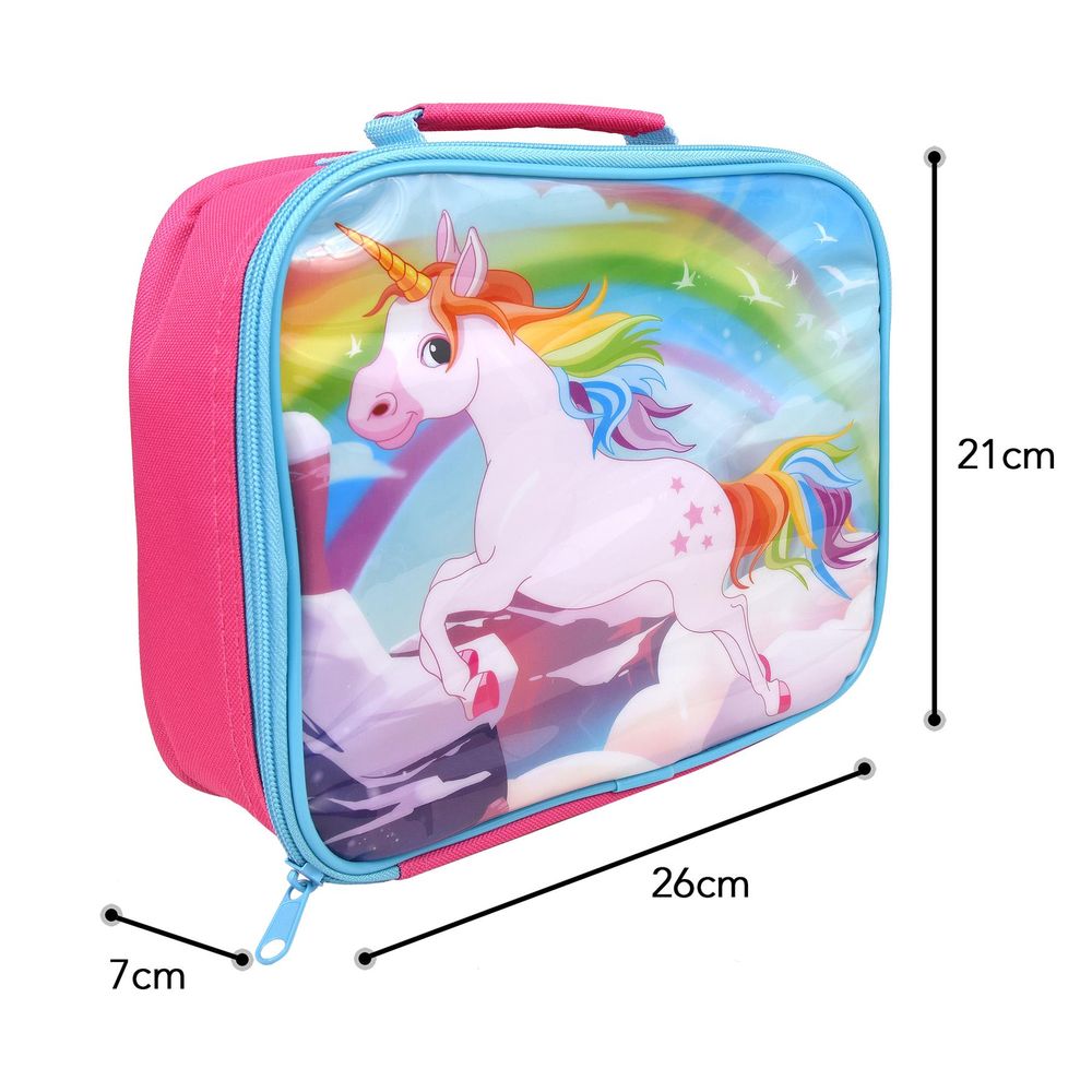 UNICORNS Characters Insulated Pink Rectangular Lunch Bag for Kids 26 x 21 x 7 cm