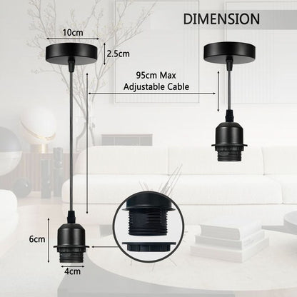 Industrial Chrome Pendant Light Fitting, Lampshade Addable E27 Lamp Holder UK Holder Fitting Set With PVC Cable.