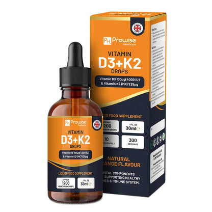 Vitamin D3 4000iu + K2 MK7 25µg Orange Liquid Drops I High Strength 30ml Bottle