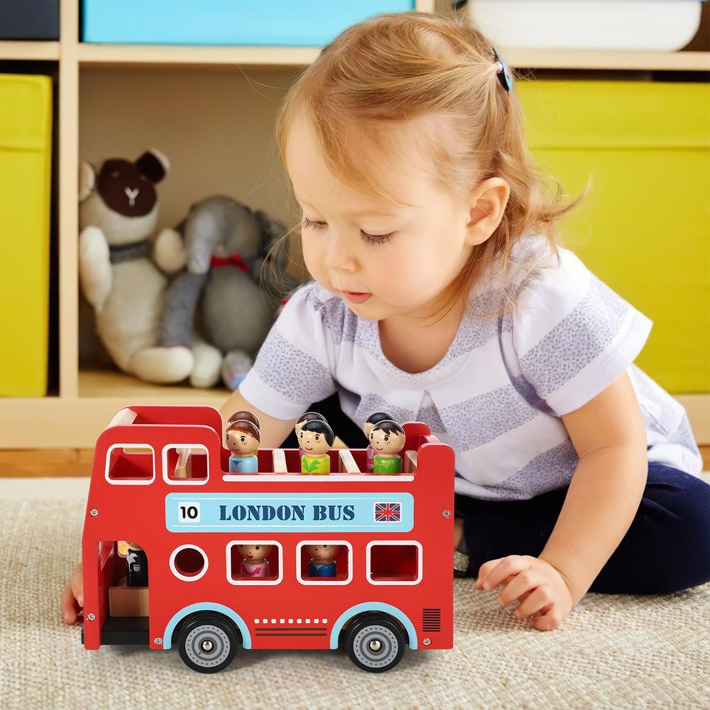 SOKA Wood Wooden Double Decker Red London Bus with Figurines