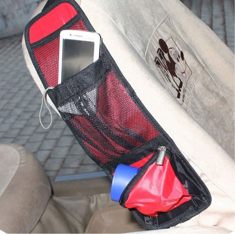 PACK OF 2 Car Multi Side Pocket Seat Storage Hanging Bag Organise  Pouch - Red