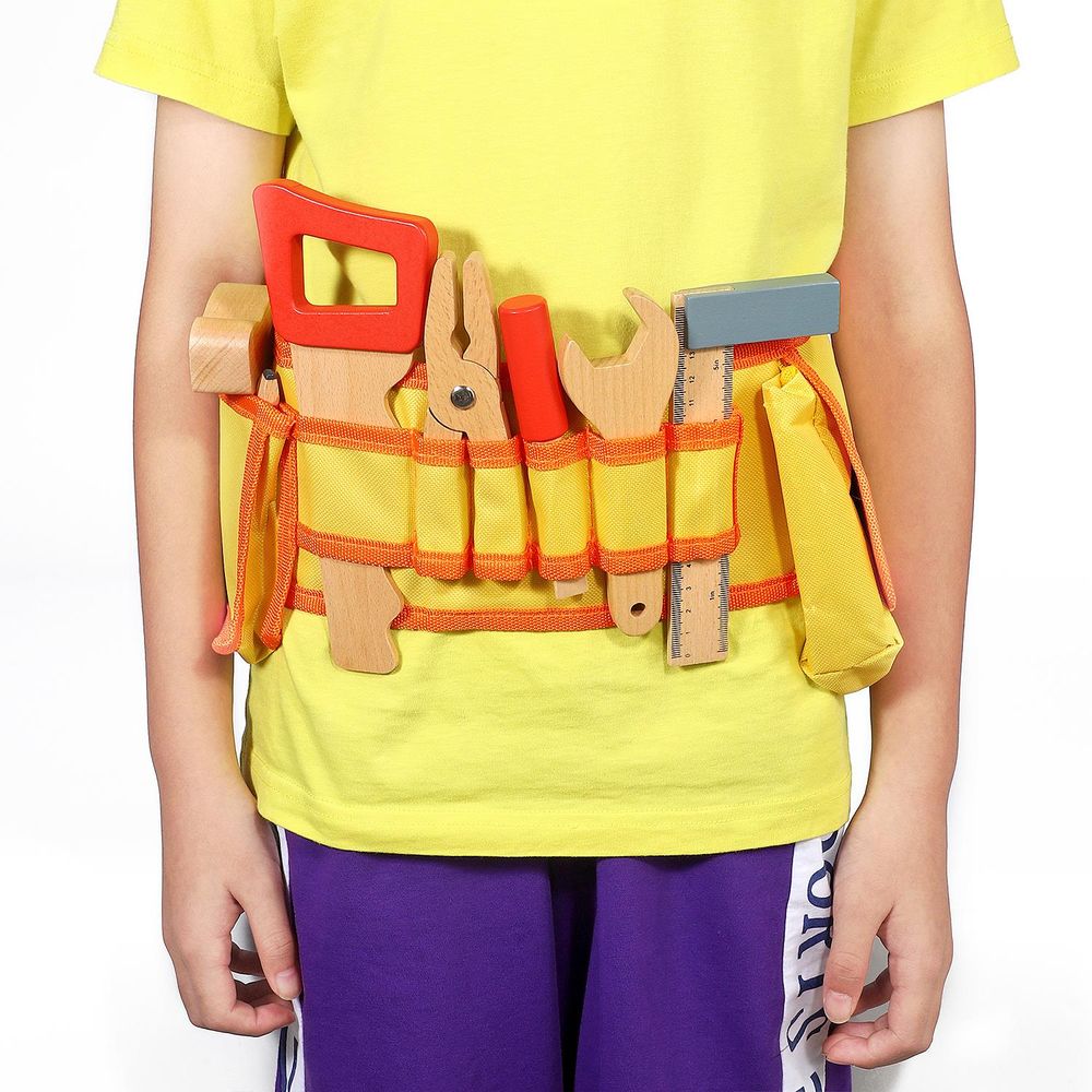 SOKA Wooden Carpenter's Tool Belt with Wooden Tools Pretend Play Builder