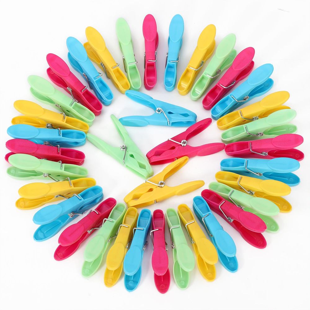 Plastic Clothes Peg Basket 36 Piece Set Multicoloured - Strong Grip