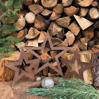 Rustic 3 X rusty STARS mantle CHRISTMAS Sign Metal decoration