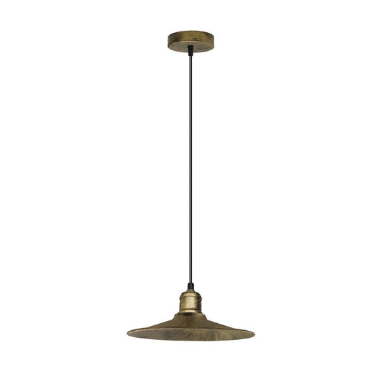 Vintage Industrial Brushed Brass Ceiling Pendant Light Adjustable Cord E27 Base Hand Brushed Finished Flat Cone Shaped