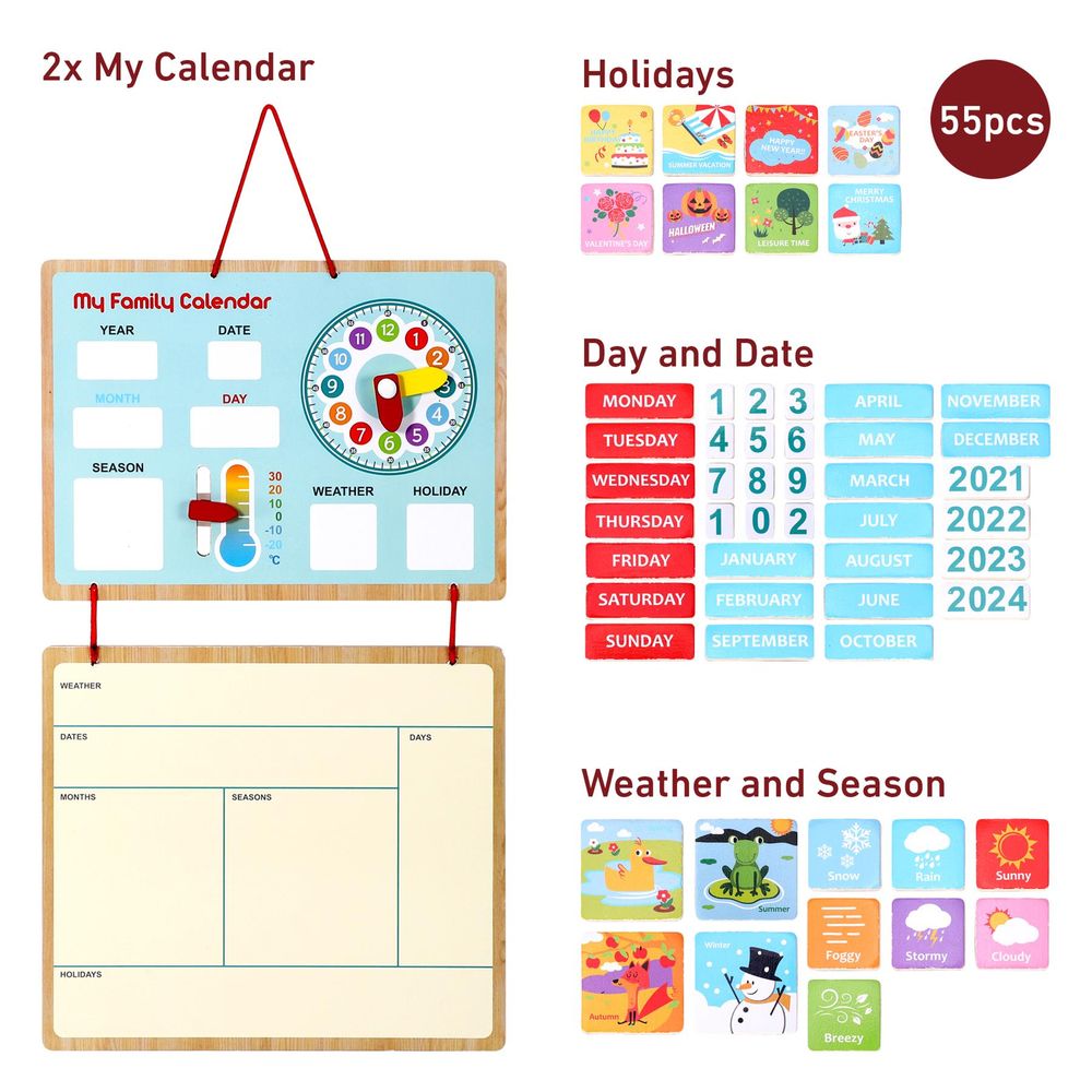 SOKA My Family Calendar Magnetic Wooden Weather Board Gift for Kids 3+ and up