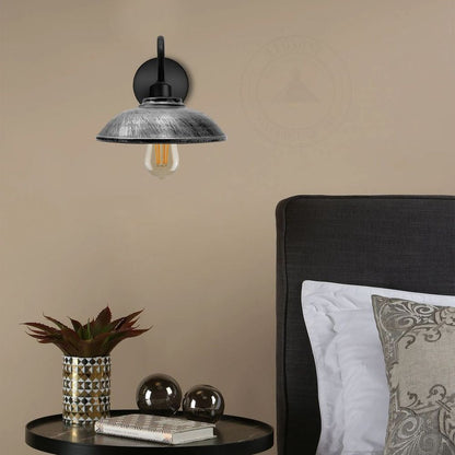 Brushed Silver Wall Light Fixture, Vintage Black Wall Sconce E27 Base Socket Screw Wall Swan Neck Hemisphere Shape Shade