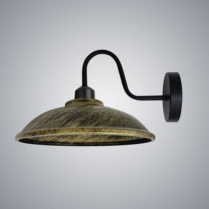 Brushed Brass  Wall Light Fixture, Black Wall Sconce E27 Base Socket Screw Wall Mounted Swan Neck Hemisphere Shape Shade