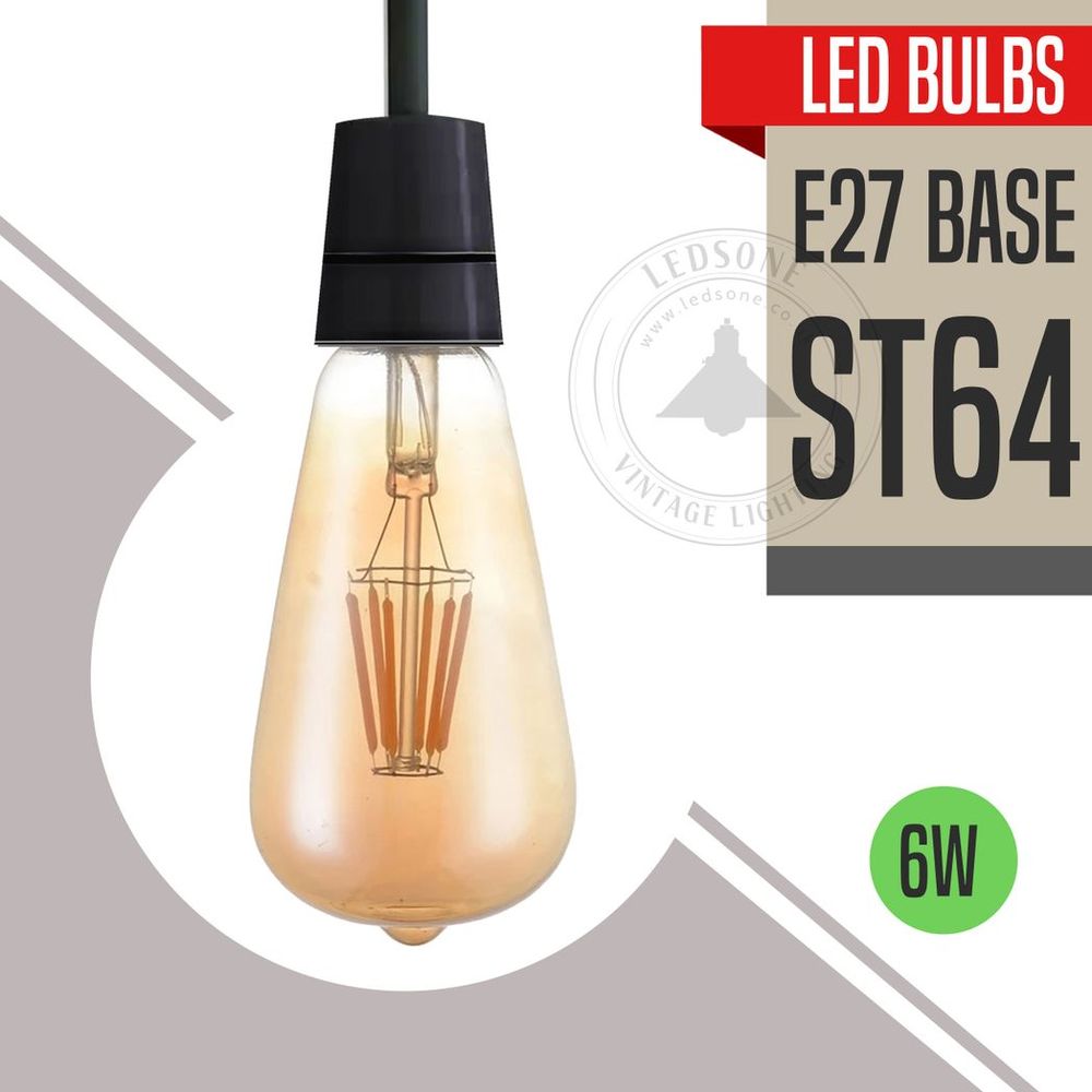 6Pack E27 LED Edison Dimmable Vintage Amber Glass Warm white 2700K Light Bulb,