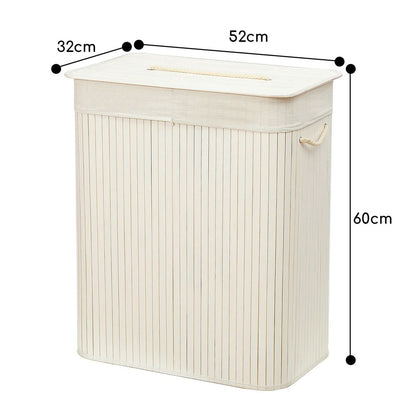 Rectangular Bamboo Laundry Basket-White with Divider