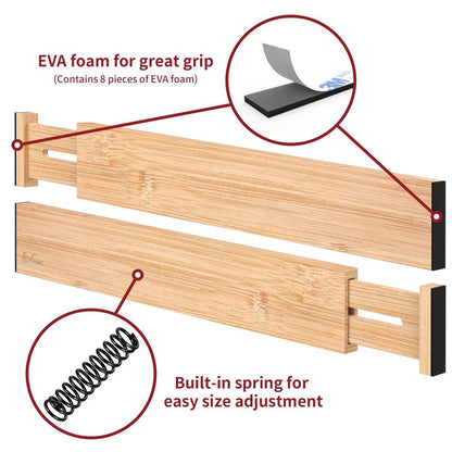 4PC Bamboo Drawer Dividers Spring-Loaded Expandable Drawer Organiser