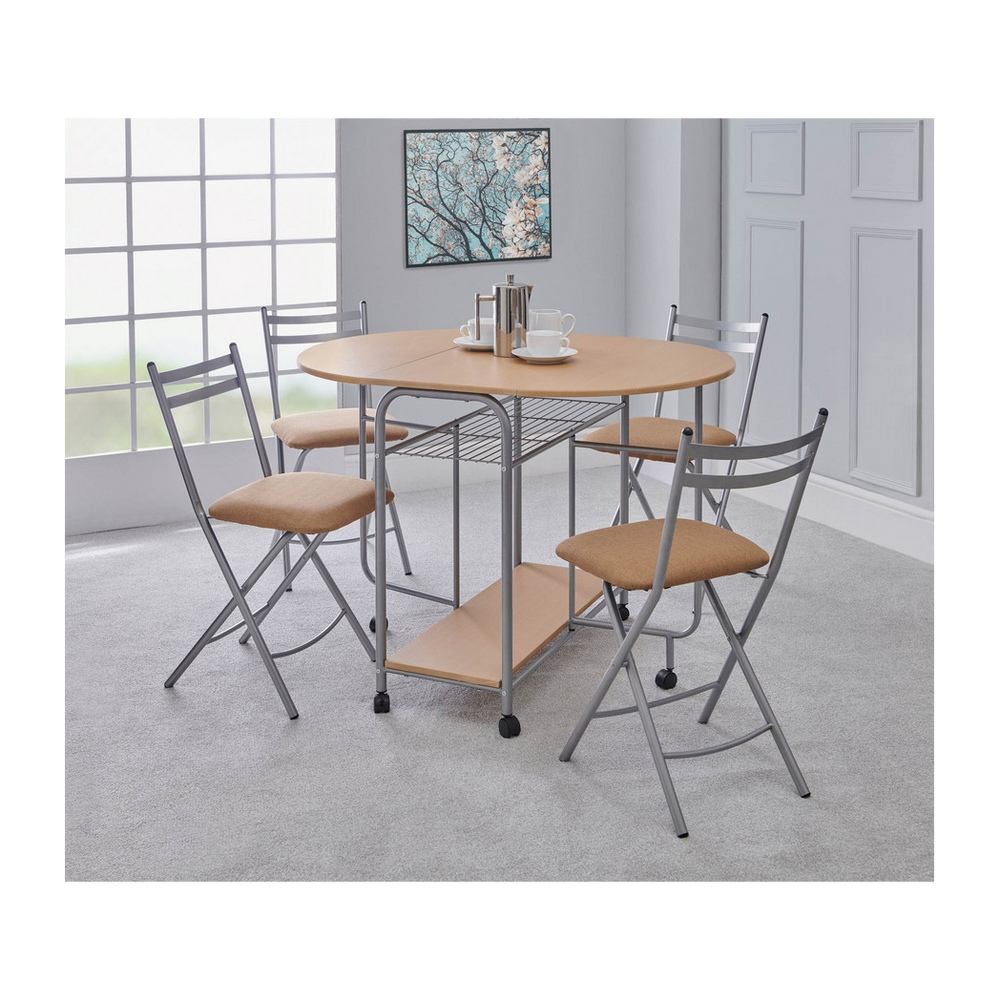 Stowaway 4 seat dining set - Oak / Silver