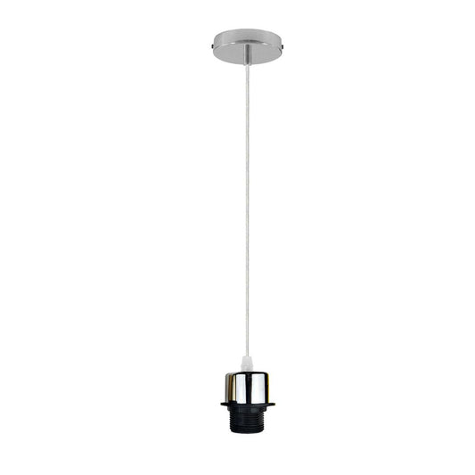 Industrial Chrome Pendant Light Fitting, Lampshade Addable E27 Lamp Holder E27 UK Holder Fitting Set With PVC Cable.