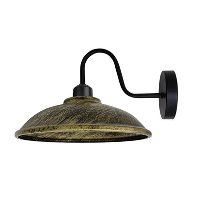 Brushed Brass  Wall Light Fixture, Black Wall Sconce E27 Base Socket Screw Wall Mounted Swan Neck Hemisphere Shape Shade