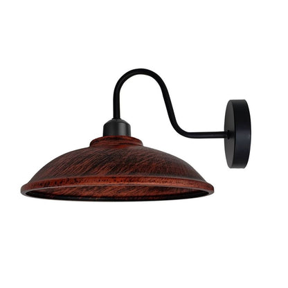 Rustic Red Wall Light Fixture, Vintage Black Wall Sconce E27 Base Socket Screw Wall Swan Neck Hemisphere Shape Shade