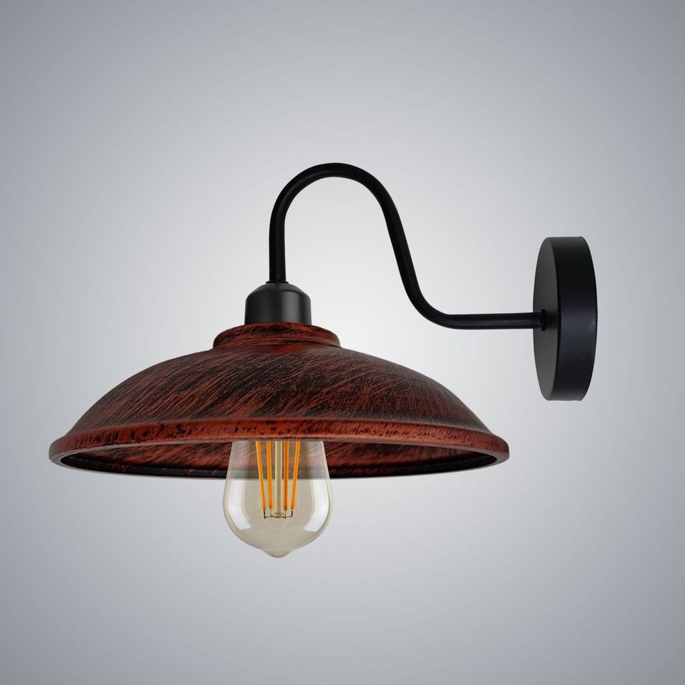 Rustic Red Wall Light Fixture, Vintage Black Wall Sconce E27 Base Socket Screw Wall Swan Neck Hemisphere Shape Shade