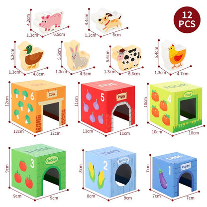 SOKA 12 Pcs Cardboard Farm Animals Stacking Cubes Educational Toy For Children