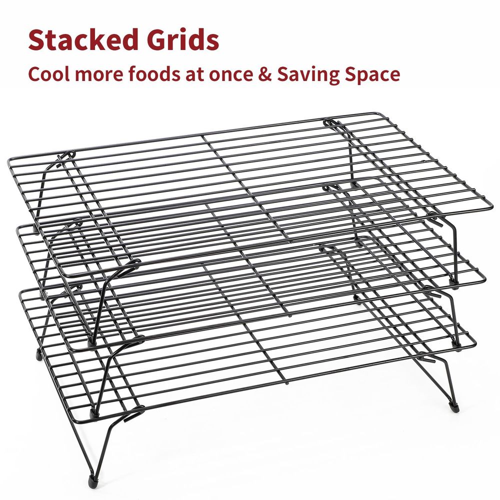 Set of 3 High-Carbon Steel Tier Non-Stick Stackable Cooling Rack