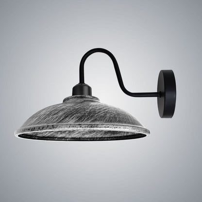 Brushed Silver Wall Light Fixture, Vintage Black Wall Sconce E27 Base Socket Screw Wall Swan Neck Hemisphere Shape Shade