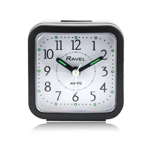 Ravel Rectangular Mini Bedside Quartz Alarm Clock - Black RC043.3