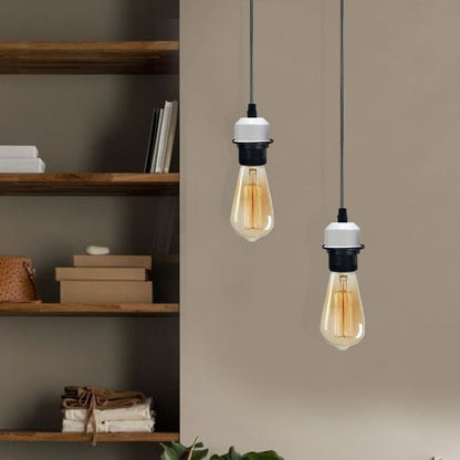 Industrial White Pendant Light Fitting, Lampshade Addable E27 Lamp Holder UK Holder Fitting Set With PVC Cable.