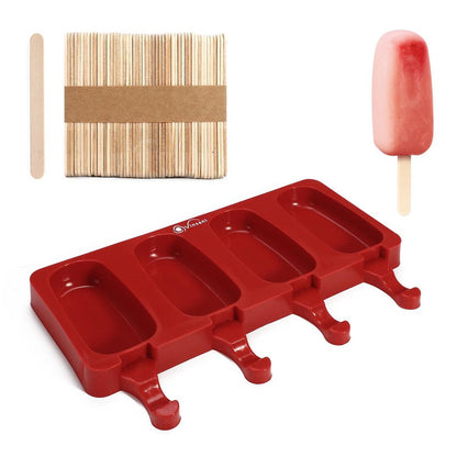 Ice Lolly Mould Silicone 2 x 4 Cavity with 100 Sticks Red