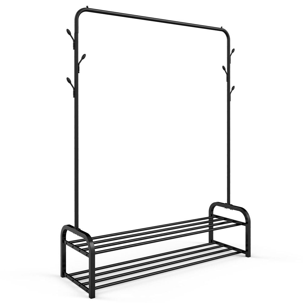 Clothes Rail Stand with Double Shoe Rack Minimalist Heavy Duty - Black