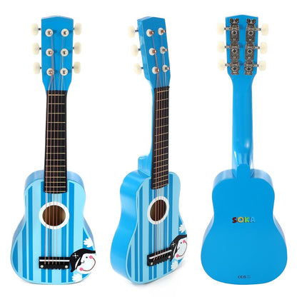 SOKA Wooden Stripe Striped Blue Pirate Guitar Childrens Musical Instrument