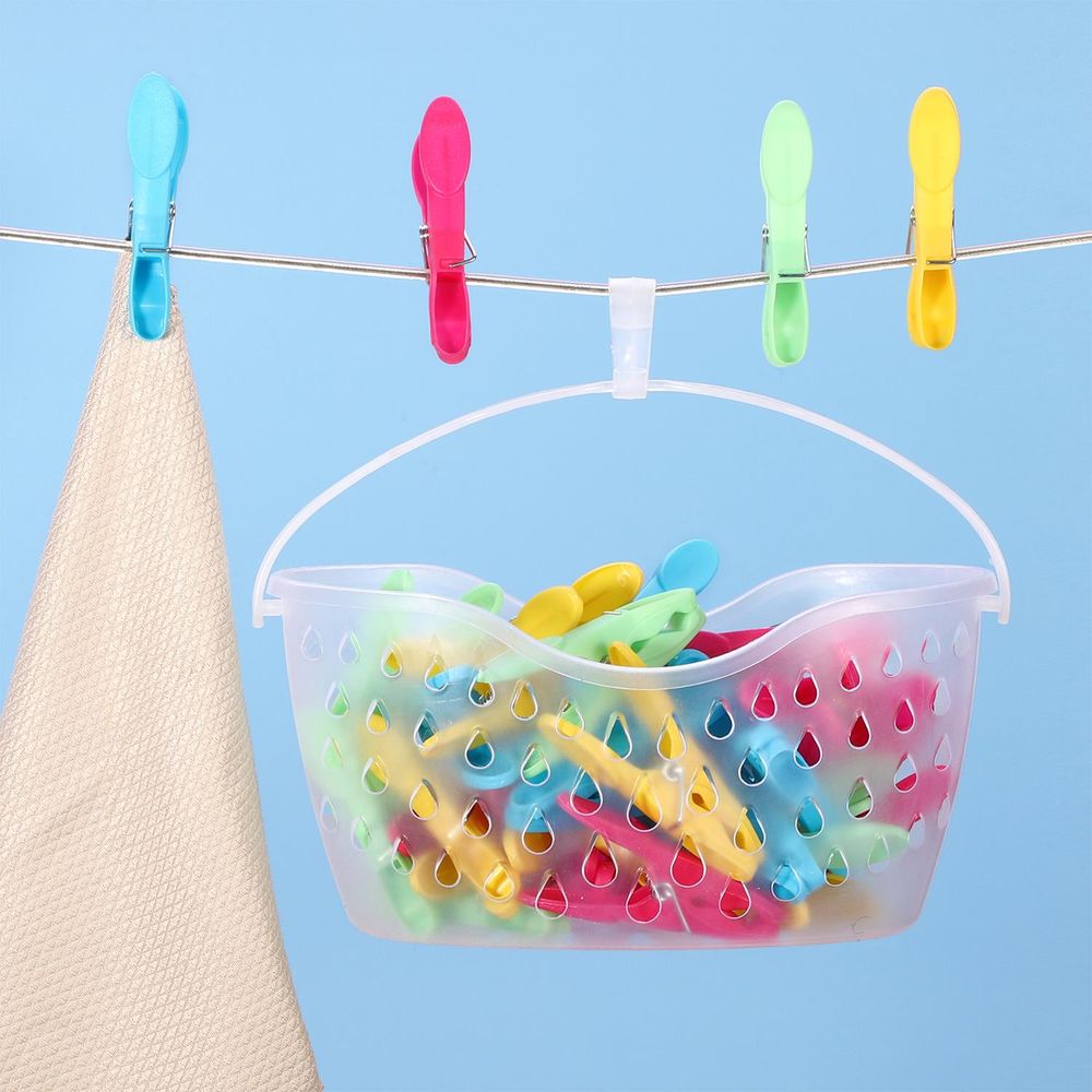 Plastic Clothes Peg Basket 36 Piece Set Multicoloured - Strong Grip