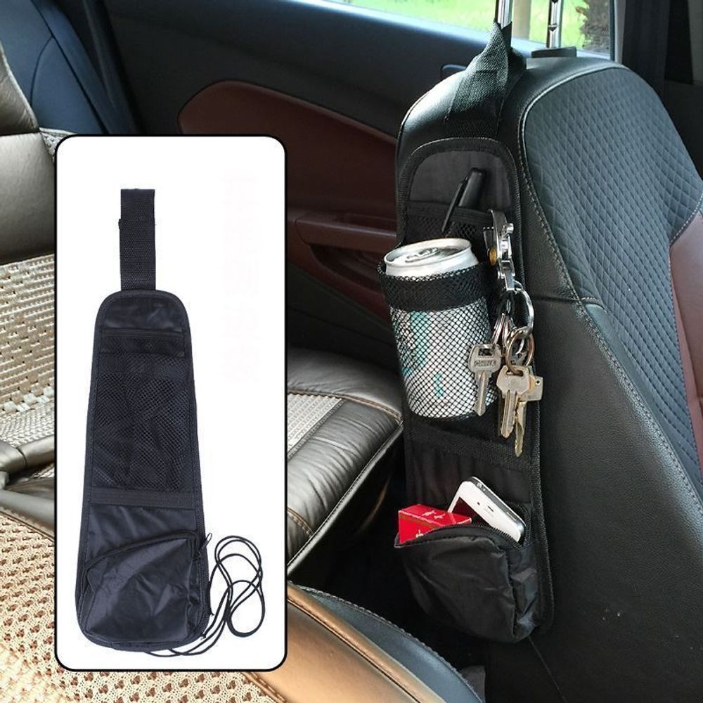 Vinsani Car Multi Side Pocket Seat Storage Hanging Bag Organise Pouch - Black