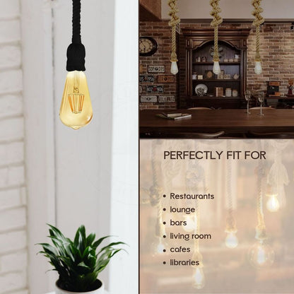 Vintage Ceiling Pendant Light 1m Yellow Colour Hemp Rope Hanging Lamp Lights