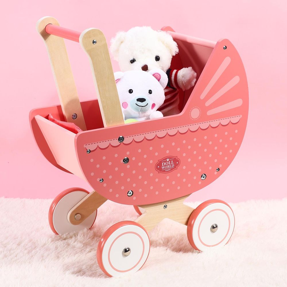 SOKA Doll World Pram Push Along Toy Walker Princess Pretend Play Pushchair 3+