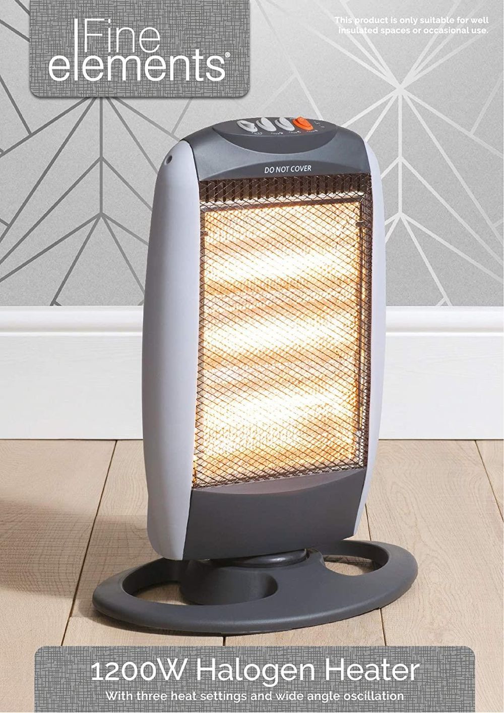 Fine Elements Halogen Heater 1200w with 3 Heat Setting and Wide Angle Oscillation