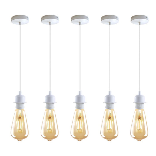 5 Pack Vintage Industrial Style White Ceiling Pendant Lamp E27 Base Metal Screw Lamp Holder