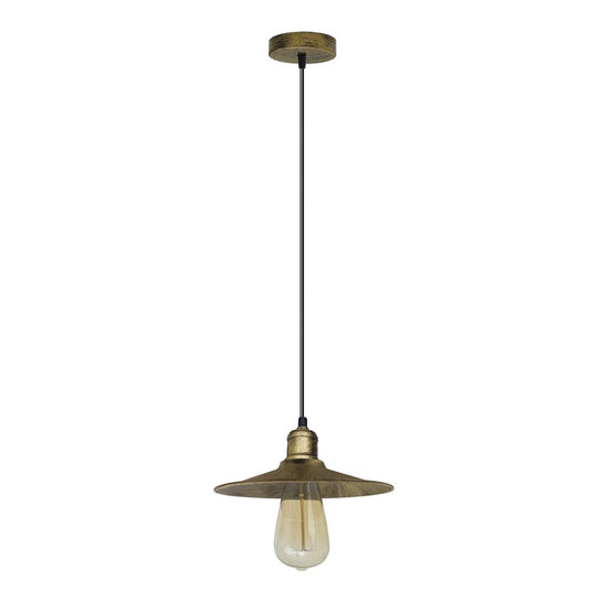 Vintage Industrial Brushed Brass Ceiling Pendant Light Adjustable Cord E27 Base Hand Brushed Finished Flat Cone Shaped