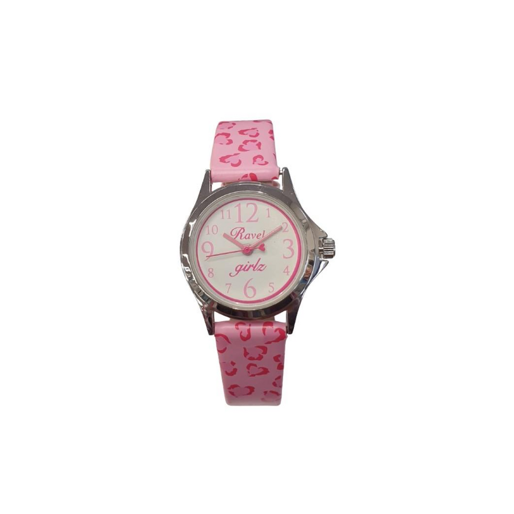 Ravel Analogue Girls White Dial Red Heart Print Design Strap Watch R1514.12