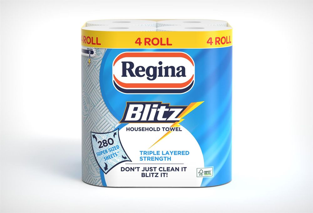 Regina Blitz Household Towel 4 Rolls 280 Super-Sized Triple Layered Sheets