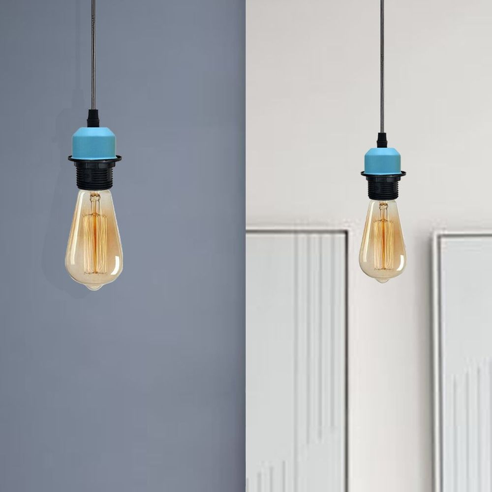 Industrial Blue Pendant Light Fitting, Lampshade Addable E27 Lamp Holder UK Holder Fitting Set With PVC Cable.