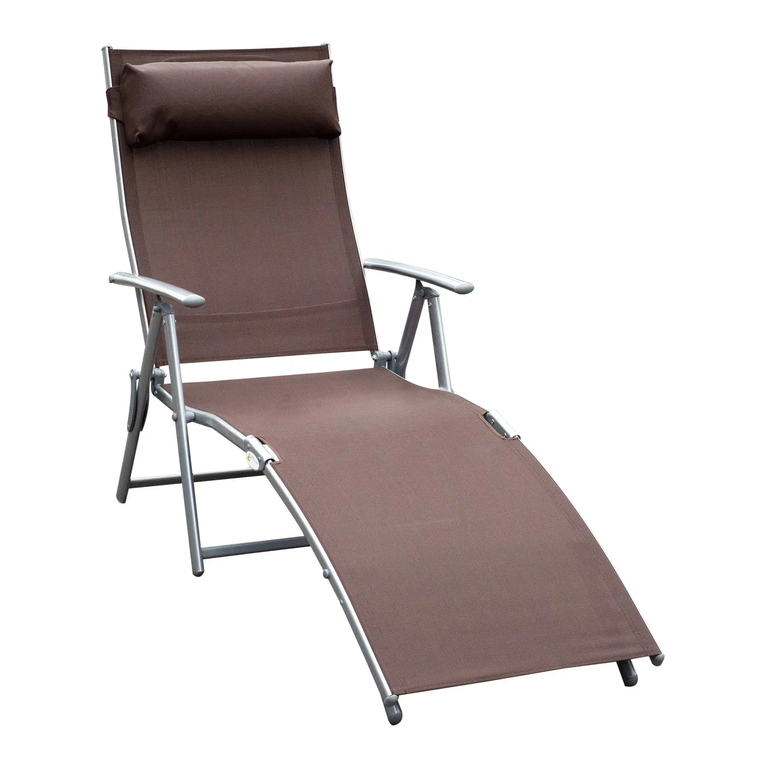 Outsunny Sun Lounger Steel Frame Outdoor Folding Chaise Texteline Lounge Chair Recliner with Headrest & 7 Levels Adjustable Backrest